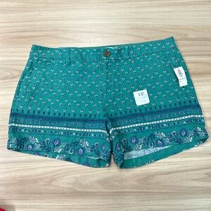 Old Navy Women's Boho Shorts Size 10 Geometric Floral Green Linen Blend NWT